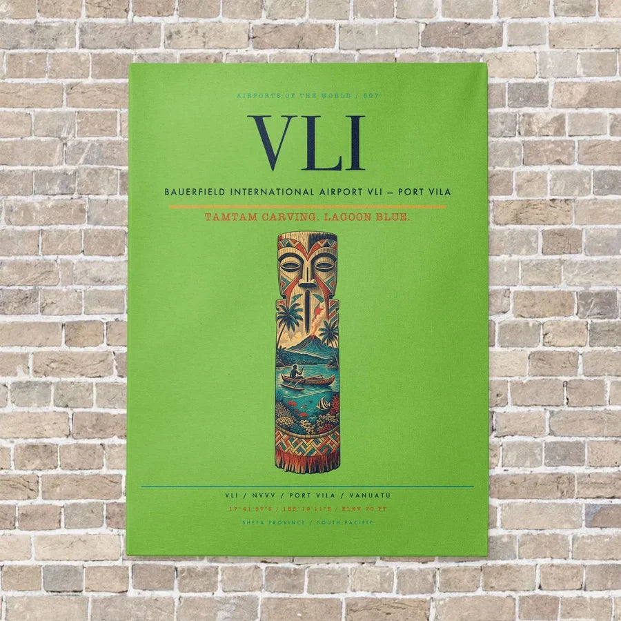 Bauerfield International Airport VLI — Port Vila vertical canvas print - no frame - light green background