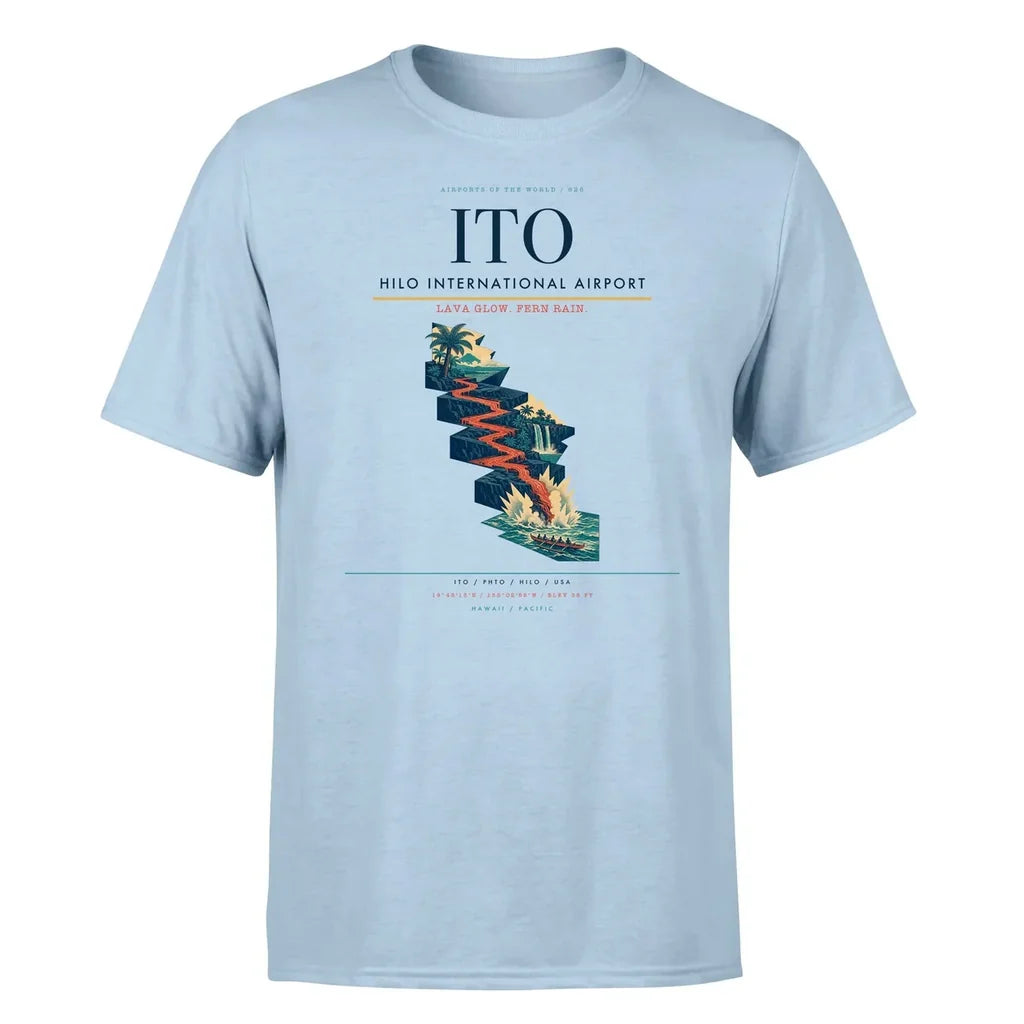 Hilo International Airport (ITO) T-Shirt single-side front print in Light Blue | hilo-international-airport-ito-double-side-t-shirt