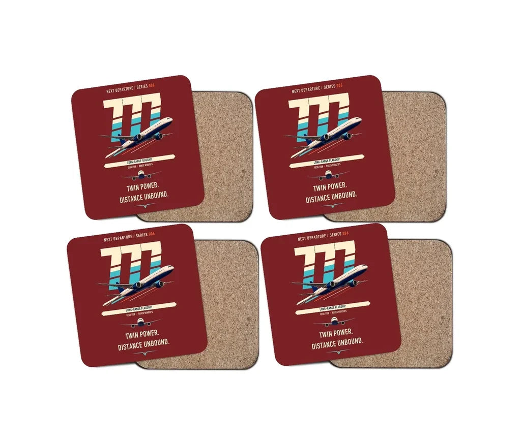 Boeing 777-300ER design on dark red 4 pieces set coaster