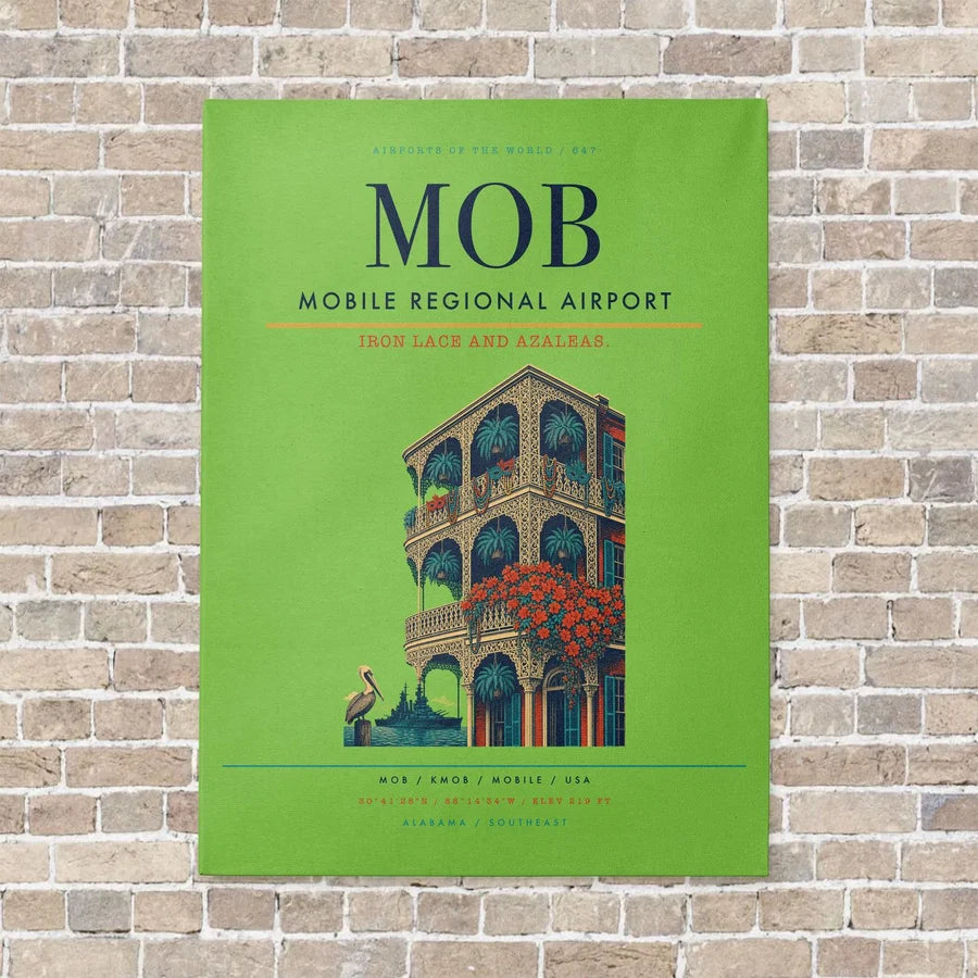 Mobile Regional Airport MOB vertical canvas print - no frame - light green background