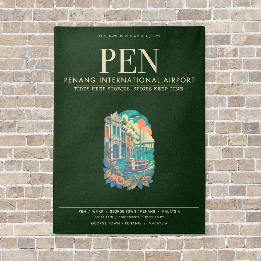 Penang International Airport PEN - Canvas Framed - Dark Green