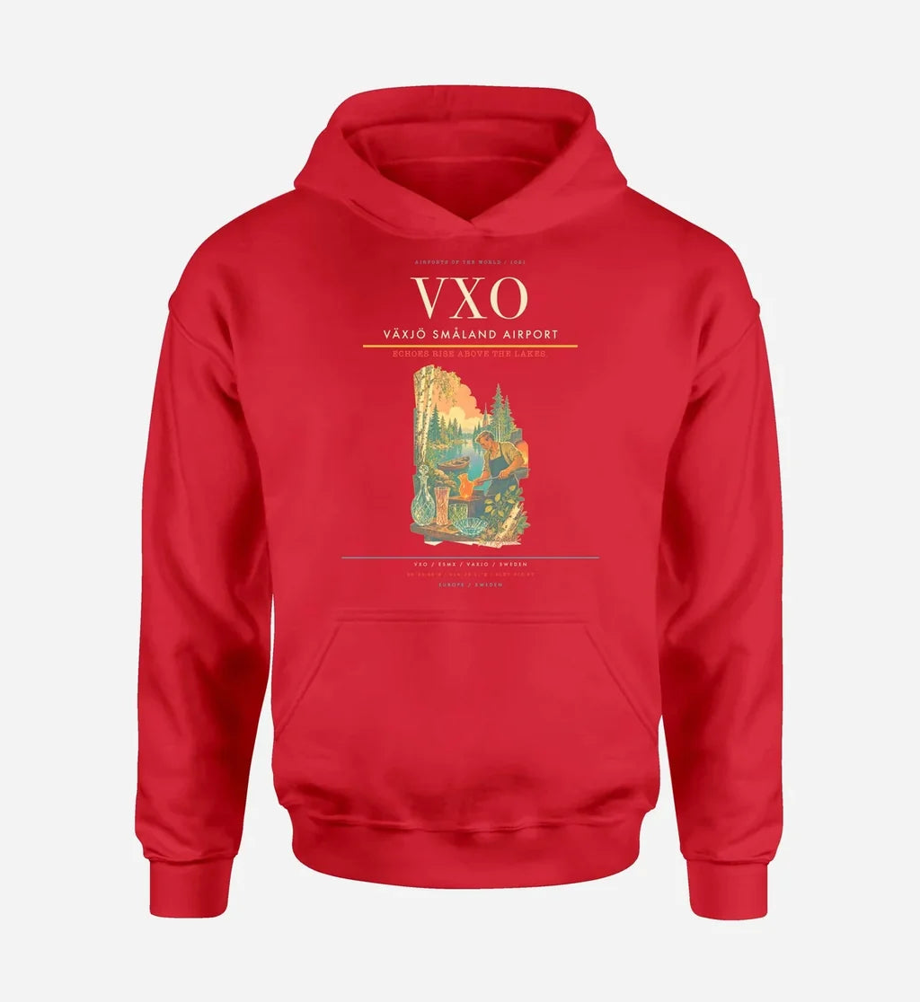 Växjö Småland Airport (VXO) design on red hoodie single-side print