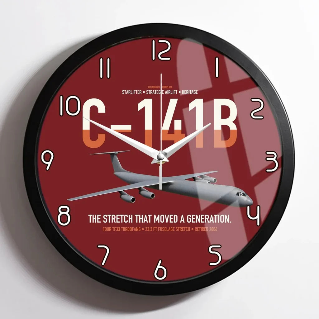 C-141B Starlifter design on dark red framed wall clock