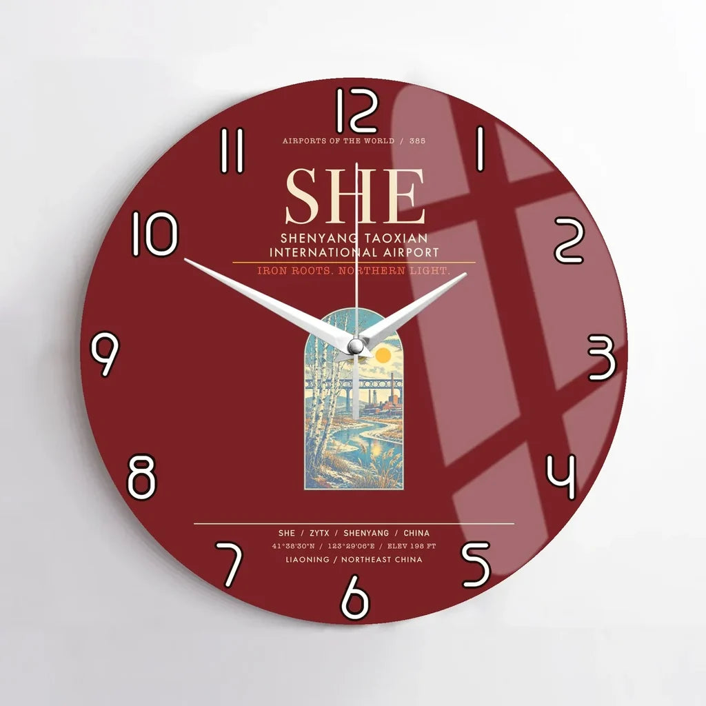 Shenyang Taoxian International Airport SHE Wall-Clock No-Frame - Dark Red