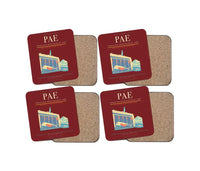 Thumbnail for Snohomish County Airport (Paine Field) (PAE) design on dark red 4 pieces set coaster