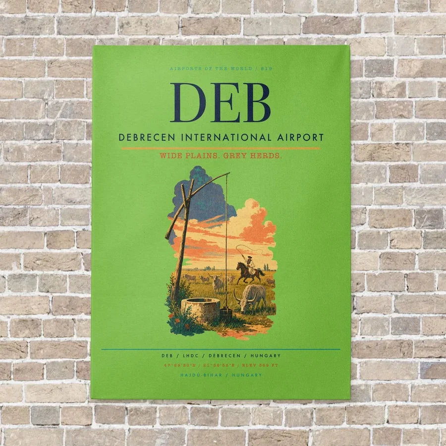 Debrecen International Airport DEB vertical canvas print - no frame - light green background