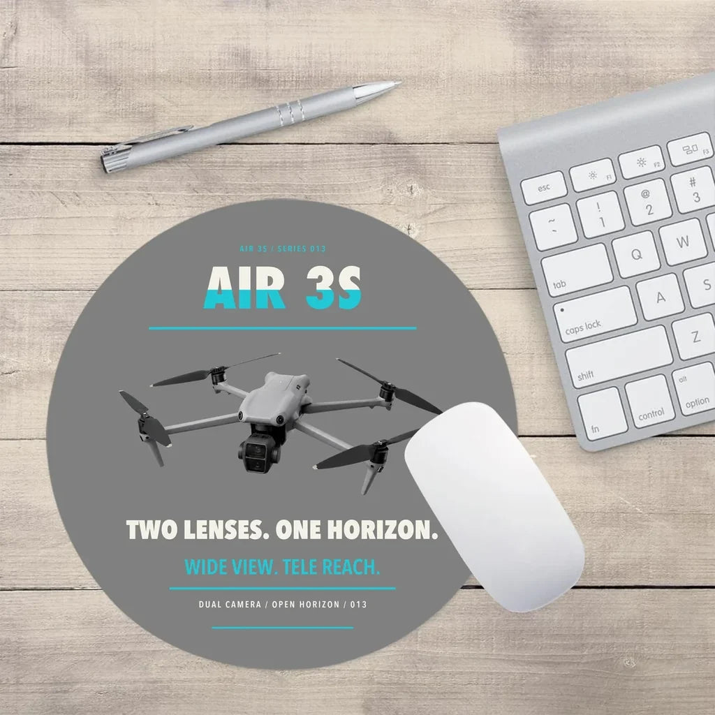 DJI Air 3S design on gray round mouse pad