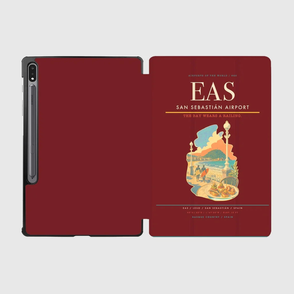 San Sebastián Airport (EAS) design on dark red samsung tablet tablet case