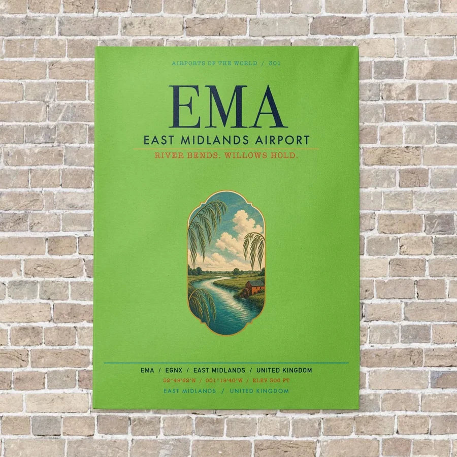 East Midlands Airport EMA vertical canvas print - no frame - light green background