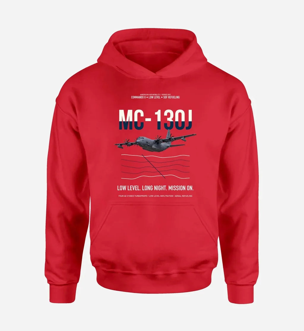 MC-130J COMMANDO II design on red double-side hoodie, single-side print