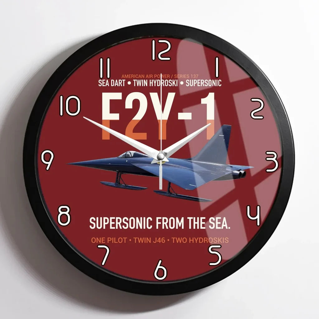 F2Y-1 Sea Dart Supersonic from the Sea design on dark red framed wall clock