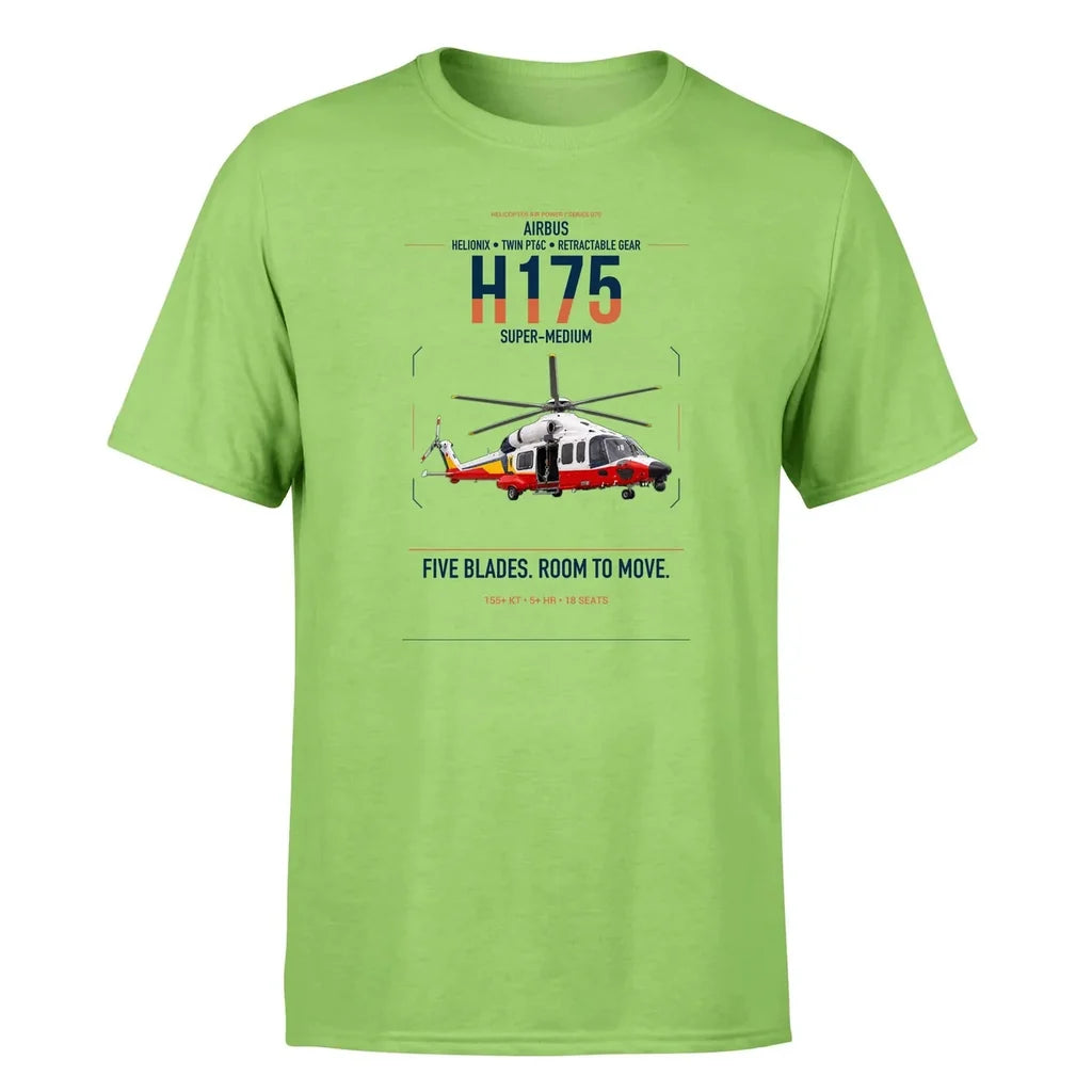 Airbus H175 design on light green t-shirt, single-side print