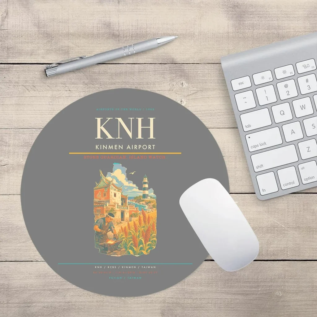 Kinmen Airport (KNH) design on gray round mouse pad