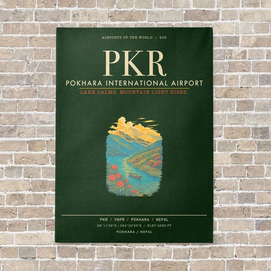 Pokhara International Airport PKR - Canvas Framed - Dark Green