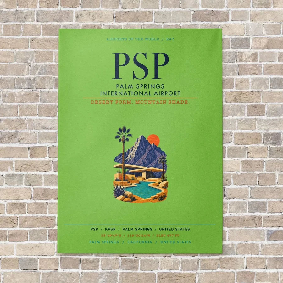 Palm Springs International Airport PSP vertical canvas print - no frame - light green background