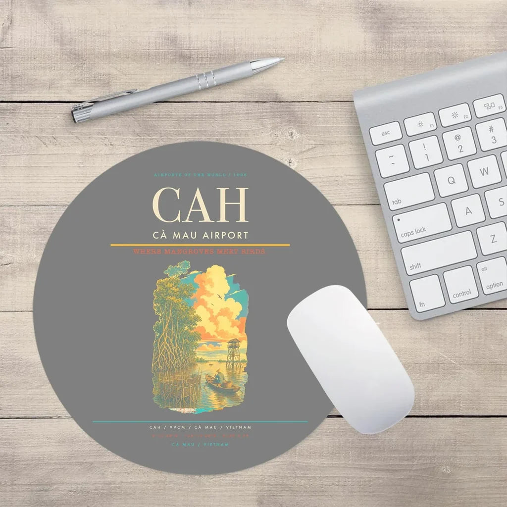 Cà Mau Airport (CAH) design on gray round mouse pad