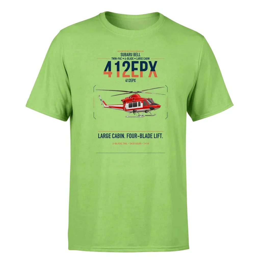 SUBARU Bell 412EPX design on light green t-shirt, single-side print