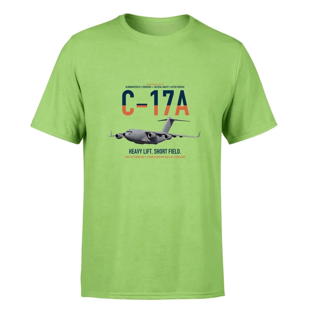 C-17A Globemaster III design on light green double-side t-shirt, single-side print