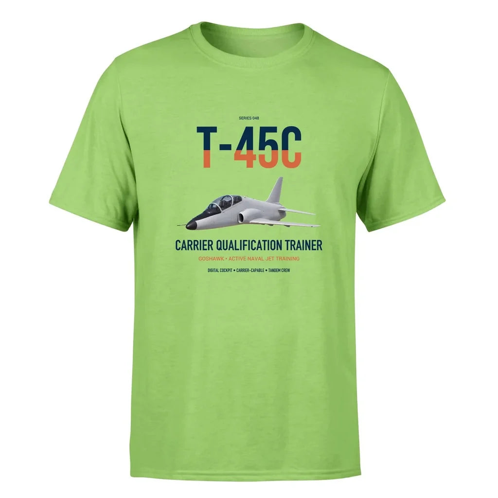 T-45C Goshawk design on light green double-side t-shirt, single-side print