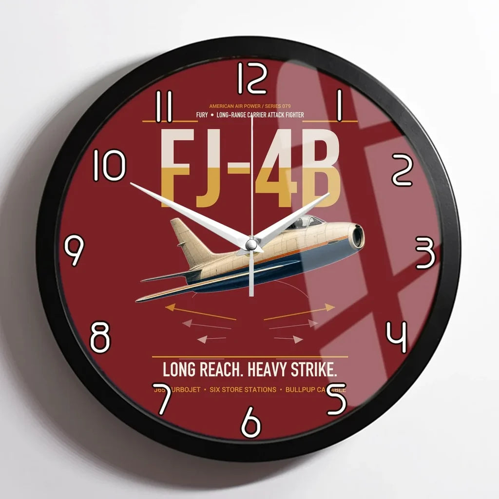 FJ-4B Fury design on dark red framed wall clock