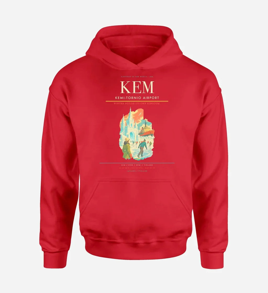 Kemi-Tornio Airport (KEM) design on red hoodie single-side print