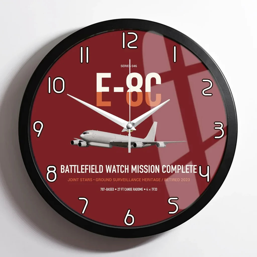 E-8C Joint STARS design on dark red framed wall clock