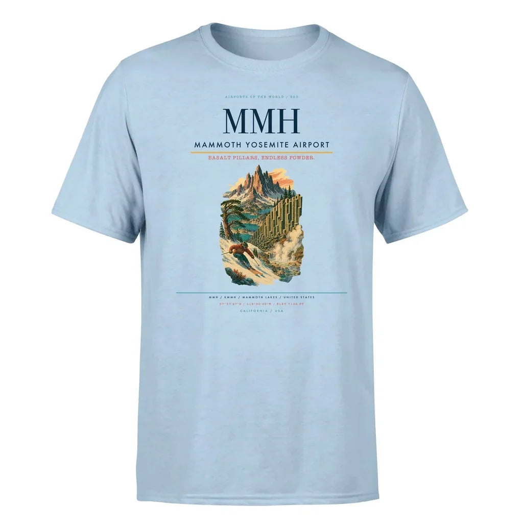 Mammoth Yosemite Airport (MMH) T-Shirt single-side front print in Light Blue | mammoth-yosemite-airport-mmh-double-side-t-shirt