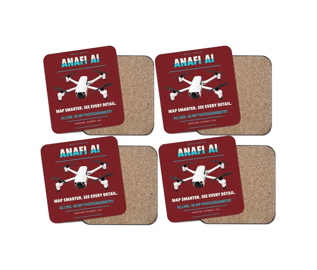 Parrot ANAFI Ai design on dark red 4 pieces set coaster