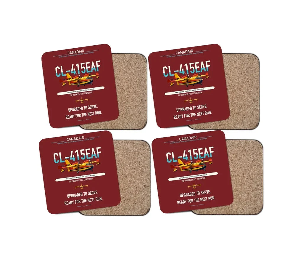 Canadair CL-415EAF design on dark red 4 pieces set coaster