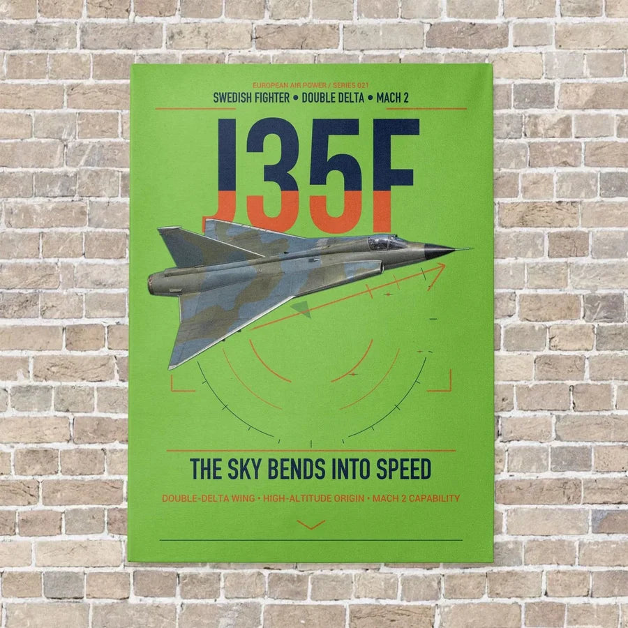 Saab J 35F Draken vertical canvas print - no frame - light green background