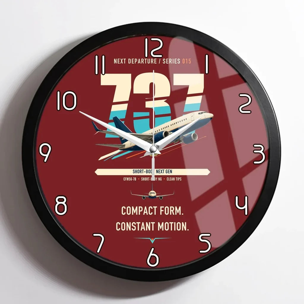 Boeing 737-700 NG design on dark red framed wall clock