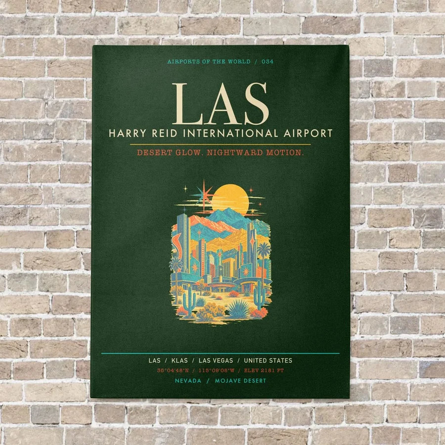 Harry Reid International Airport Las Vegas LAS - Canvas Framed - Dark Green