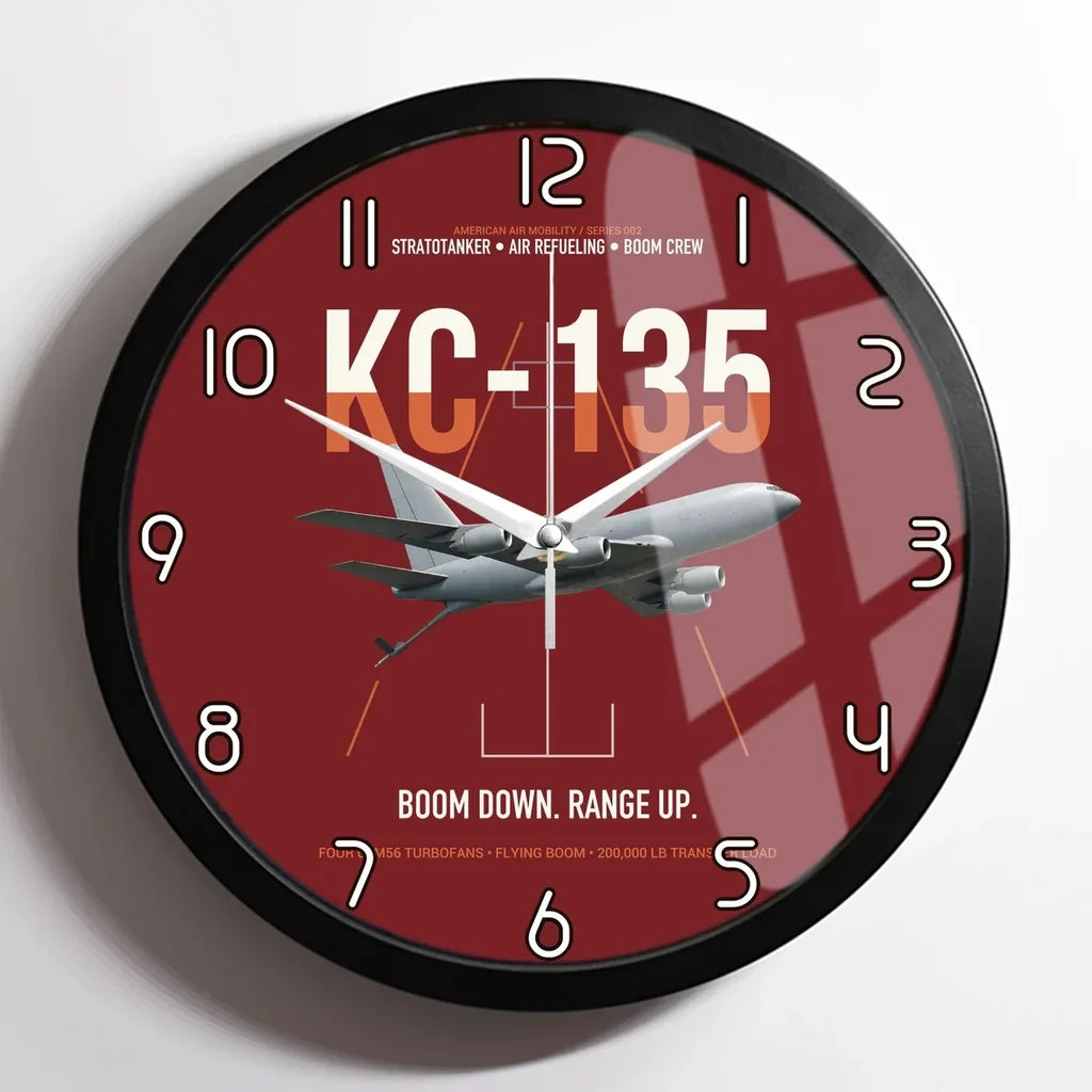 KC-135 STRATOTANKER design on dark red framed wall clock