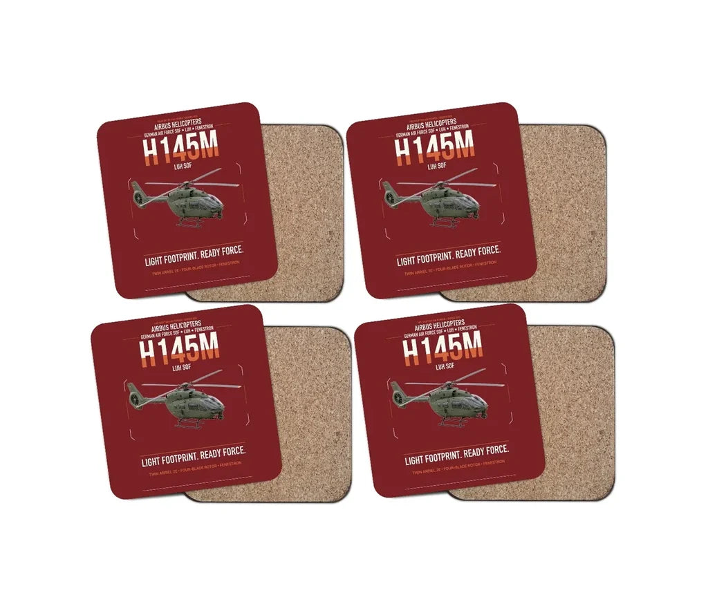 Airbus Helicopters H145M LUH SOF design on dark red 4 pieces set coaster
