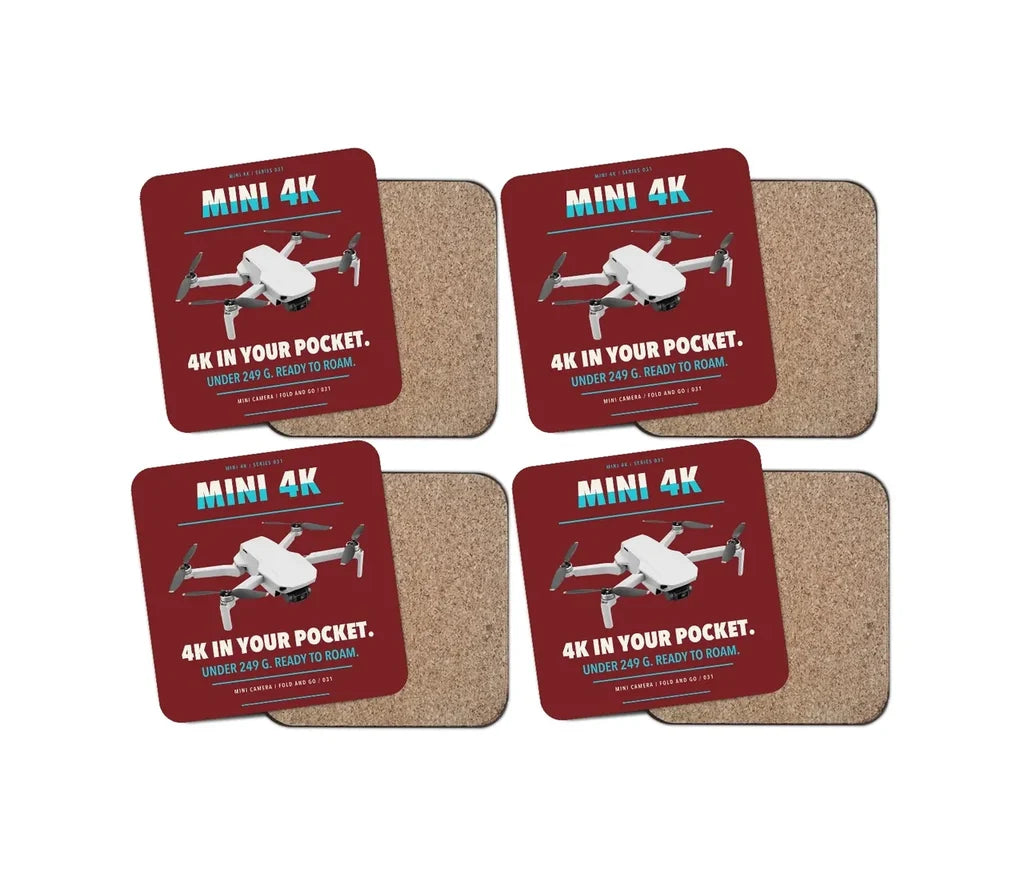 DJI Mini 4K design on dark red 4 pieces set coaster