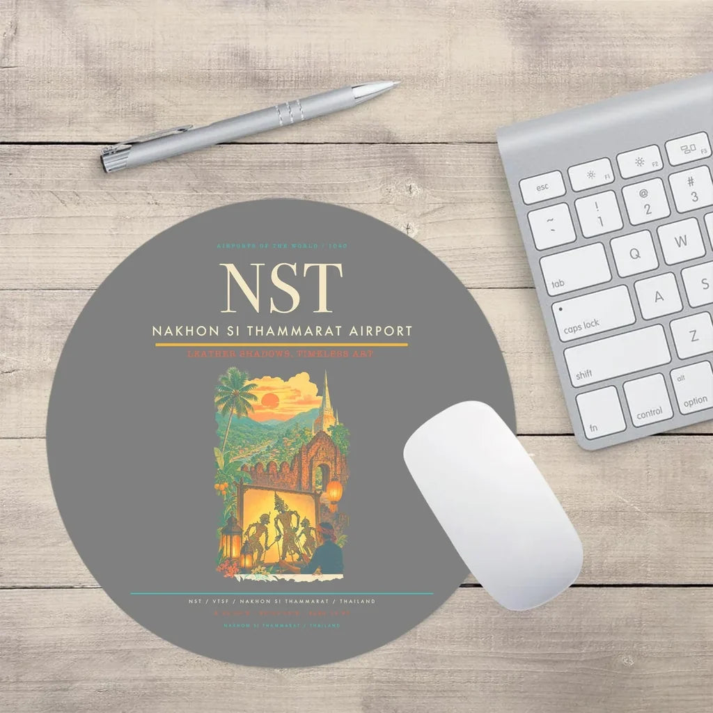 Nakhon Si Thammarat Airport (NST) design on gray round mouse pad