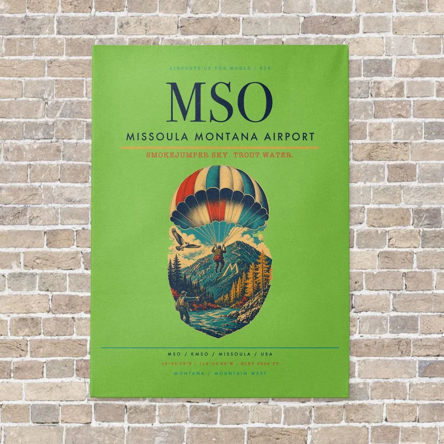 Missoula Montana Airport MSO vertical canvas print - no frame - light green background