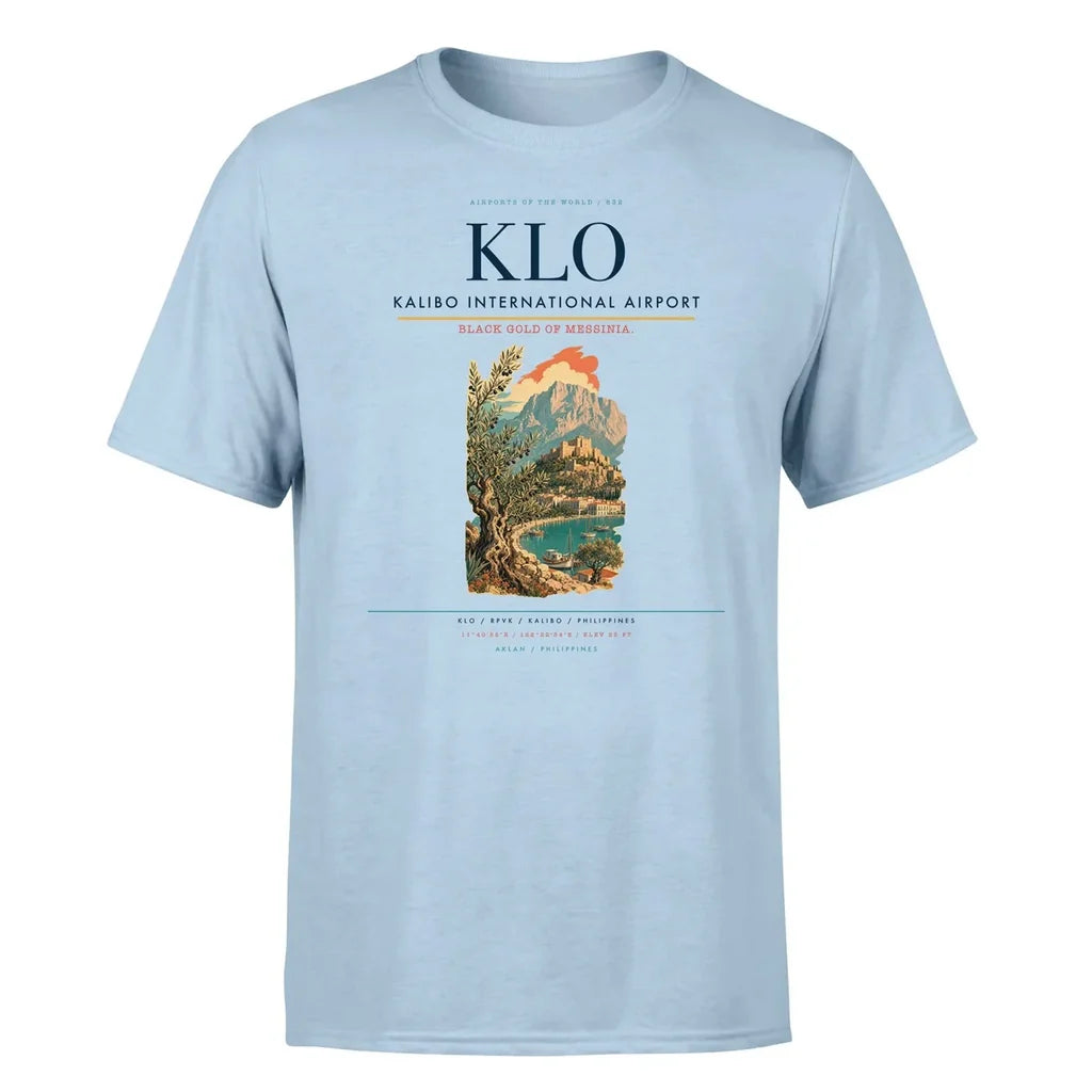 Kalibo International Airport (KLO) T-Shirt single-side front print in Light Blue | kalibo-international-airport-klo-double-side-t-shirt