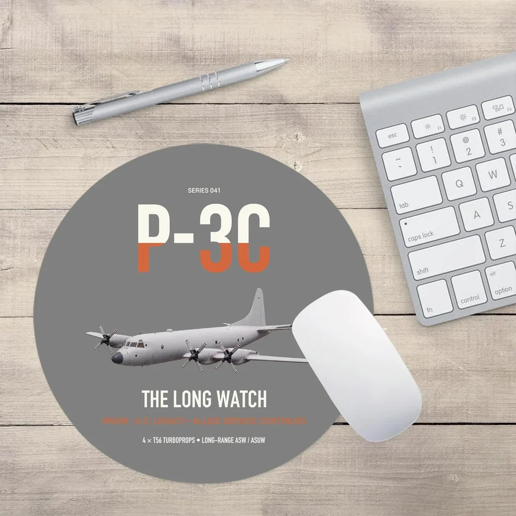 P-3C Orion design on gray round mouse pad