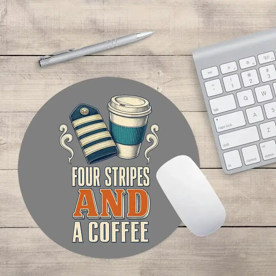 Four Stripes And A Coffee design on gray round mouse pad