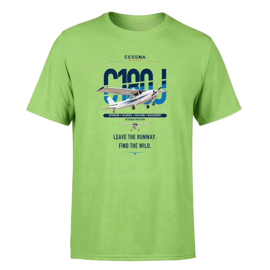 Cessna 180J Skywagon design on light green t-shirt, single-side print