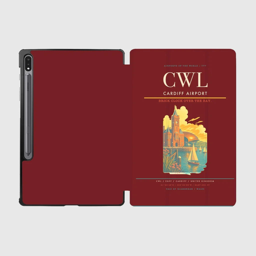 Cardiff Airport (CWL) design on dark red samsung tablet tablet case