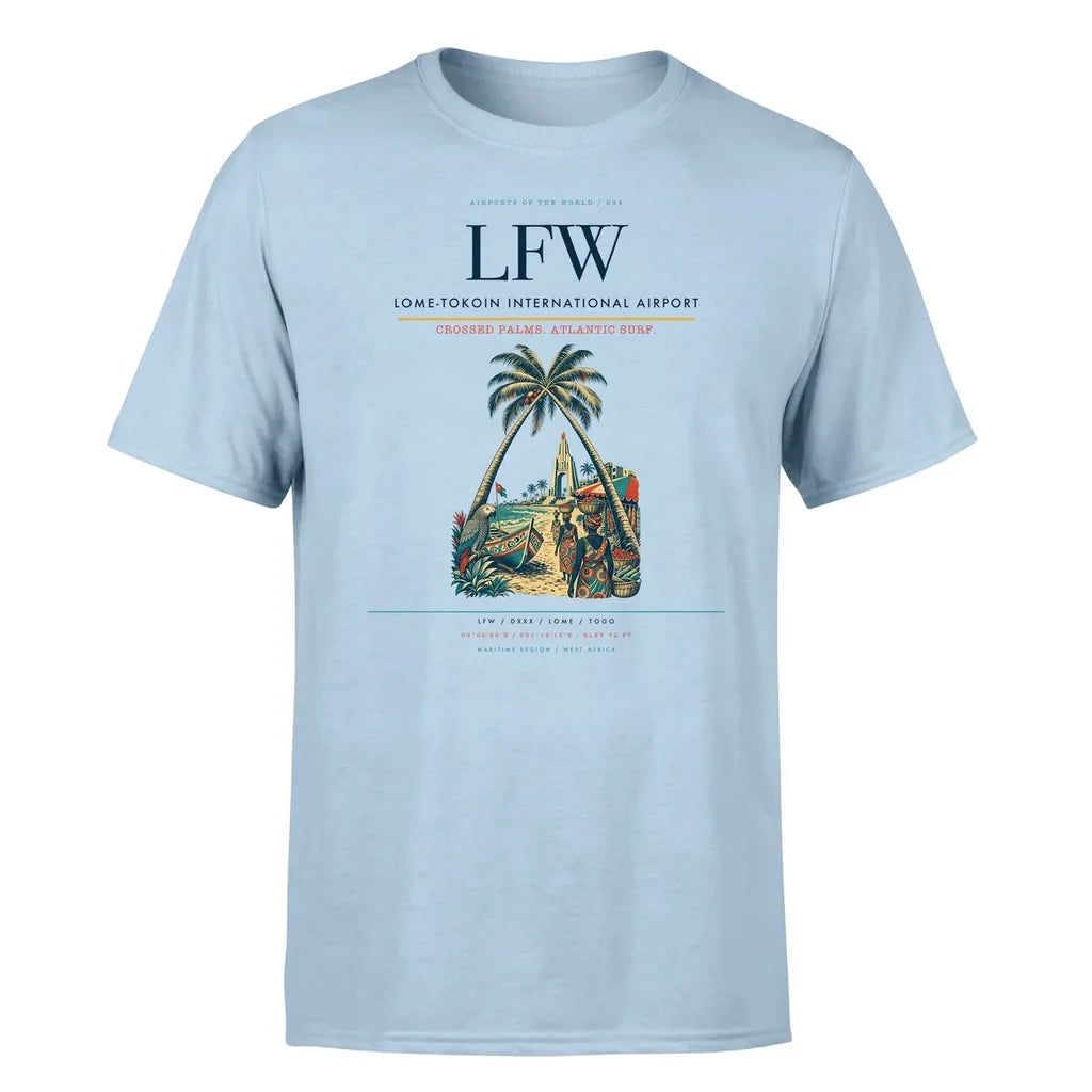 Lome-Tokoin International Airport (LFW) T-Shirt single-side front print in Light Blue | lome-tokoin-international-airport-lfw-double-side-t-shirt