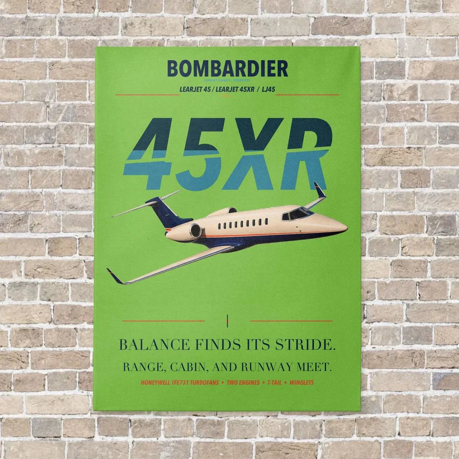 Bombardier Learjet 45XR vertical canvas print - no frame - light green background
