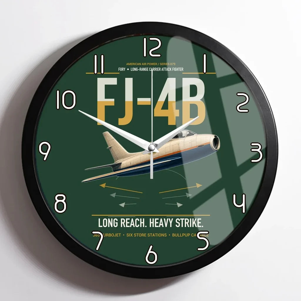 FJ-4B Fury design on dark green framed wall clock