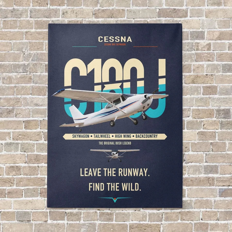 Cessna 180J Skywagon vertical canvas print - no frame - navy blue background