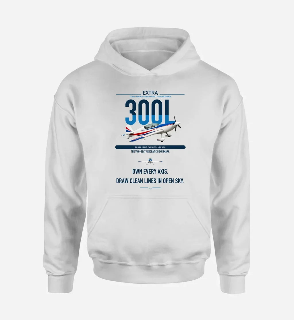 Extra 300L design on white double-side hoodie, single-side print