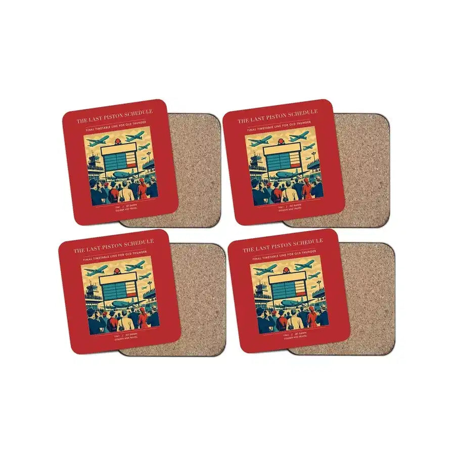 The Last Piston Schedule - Designed Coasters design on red 4-pieces-set