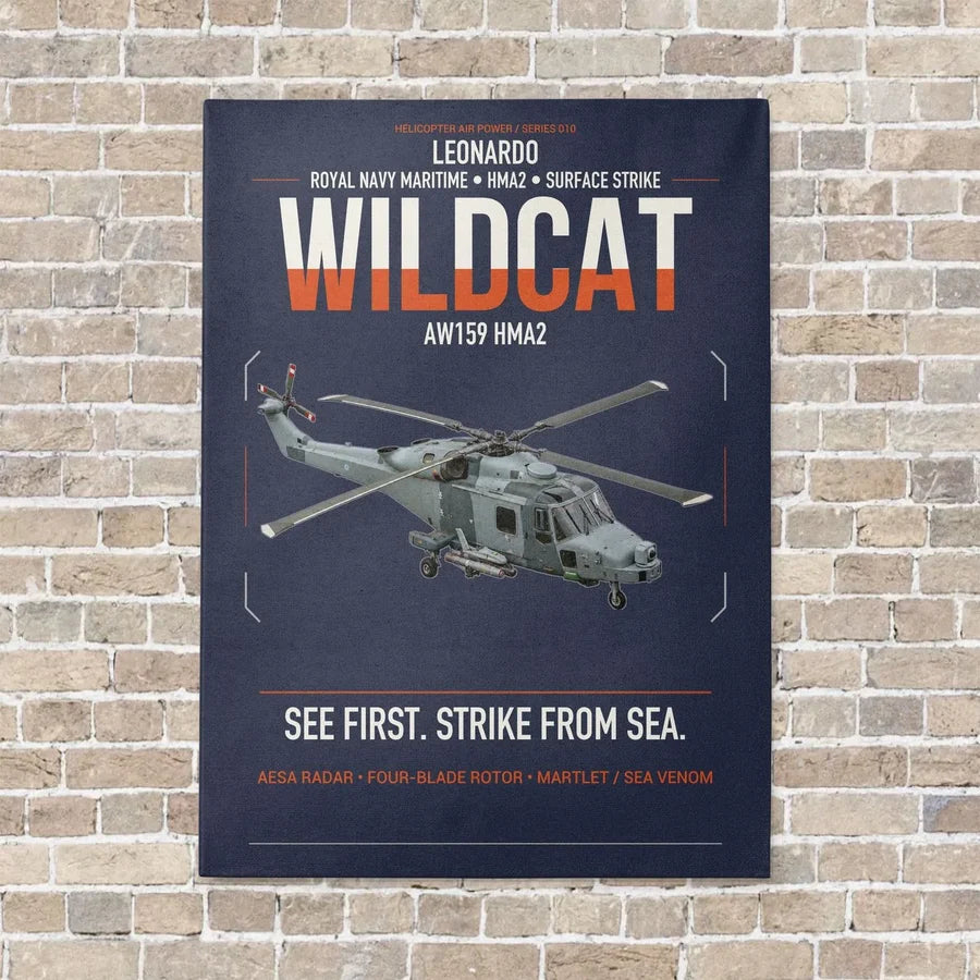 Leonardo AW159 Wildcat HMA2 vertical canvas print - no frame - navy blue background