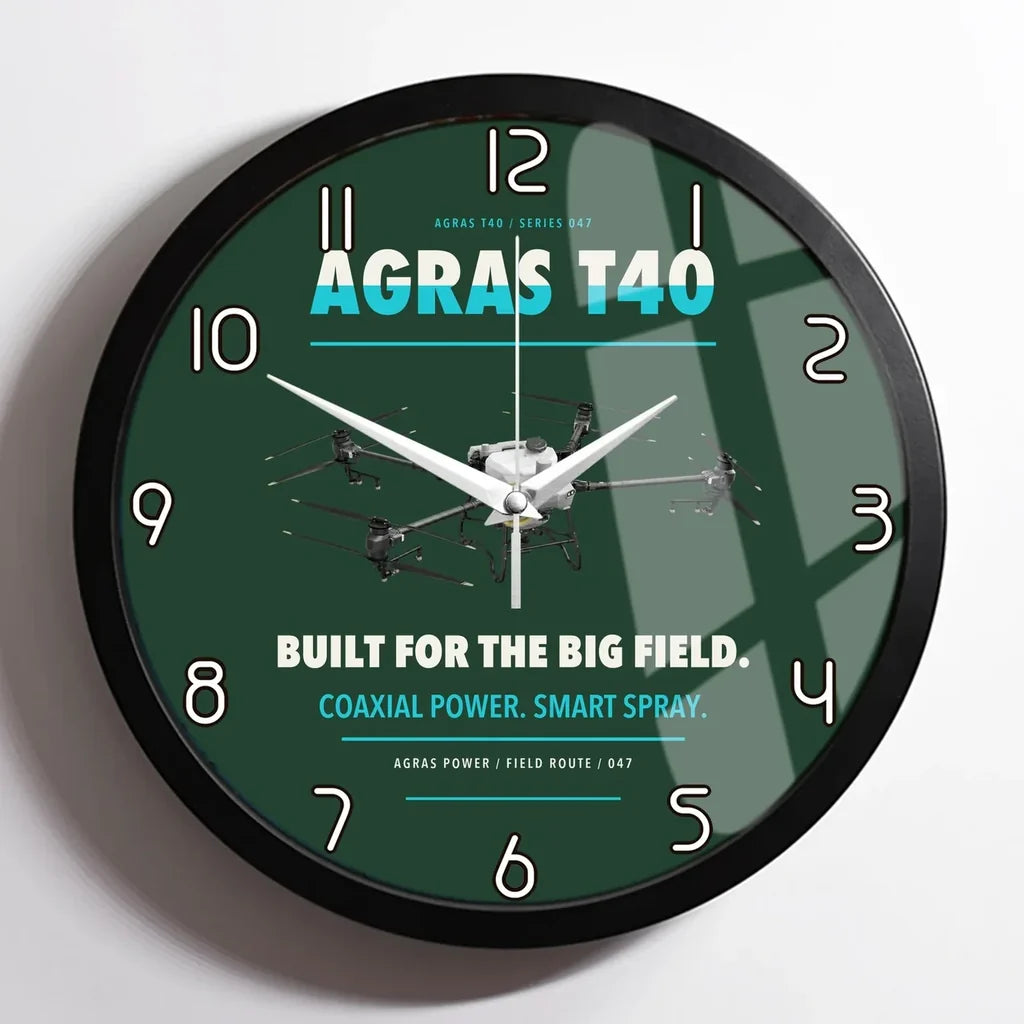 DJI Agras T40 design on dark green framed wall clock